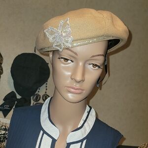Elegant Tan Beret with Butterfly Accent